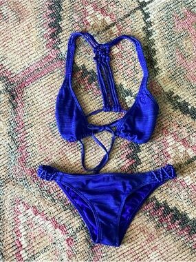 Roxy Cobalt Blue Crochet-Back Bikini Set